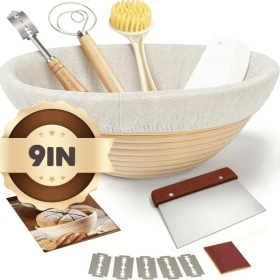Bread proofing basket, sourdough baking supplies, round 9-inch sourdough starter kit, anti-counterfeiting baking basket