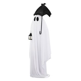 5ft Black & White Umbrella Ghost Halloween Decoration With 1 00 Warm White LED Wire Lights,30V 3.6W Adapter,Light-Up Spooky Holiday Decor (Option: Default)