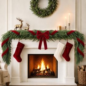 Christmas Decor  6FT Norfolk Pine Garland With Ribbon Bows Red Velvet (Option: green)