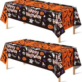 2 Pack Plastic Tablecloth For Halloween Party Decorations Skeletons Bats Ghosts Pumpkin Table Decor For Outdoor Indoor Party Favors Supplies Back (Option: ORANGE)