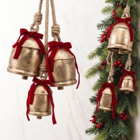 Charming Vintage Christmas Decor Set Of 3 Gold Metal Bells (Option: GOLD)