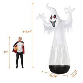12ft Inflatable Halloween Decor Half-Body Clear PVC White Ghost With 2 LED Lights & 1 Stage Light,Black & White,12V 2000mA US Power Adapter (Option: Default)