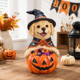 Not For Sale On Wayfair--- Halloween Labrador Retriever Witch Puppy Figurine, Cute Dog Holding Pumpkin Candy Bowl Decoration (Option: Beige,Orange-Red)