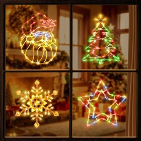 4 Pack Christmas Window Lights,Santa Face, Christmas Tree, Snowflake, Star (Option: Multicolor)