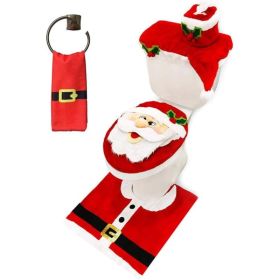 5 Pieces Christmas Theme Bathroom Decoration Set W  Toilet Seat Cover, Rugs, Tank Cover, Toilet Paper Box Cover And Santa Towel For Xmas (Option: Red)