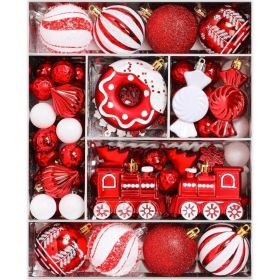 82pcs Christmas Balls Ornaments Set, Shatterproof Plastic Decor Delightful Classic Gift Set For Xmas Tree Holiday Wedding Party Decorations (Option: Red)