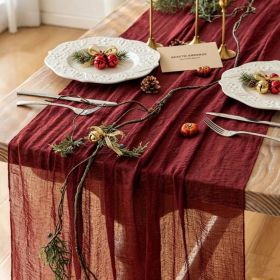 Fall Christmas Decorations Burgundy Cheesecloth Table Runner 120 Inches (Option: Red)