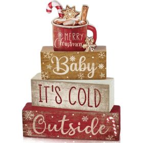 Christmas Table Decorations 4 PCS, Hot Cocoa Wooden Block Signs For Indoor Table, Kitchen, Mantel, Shelf And Holiday Decor (Option: MULTI)